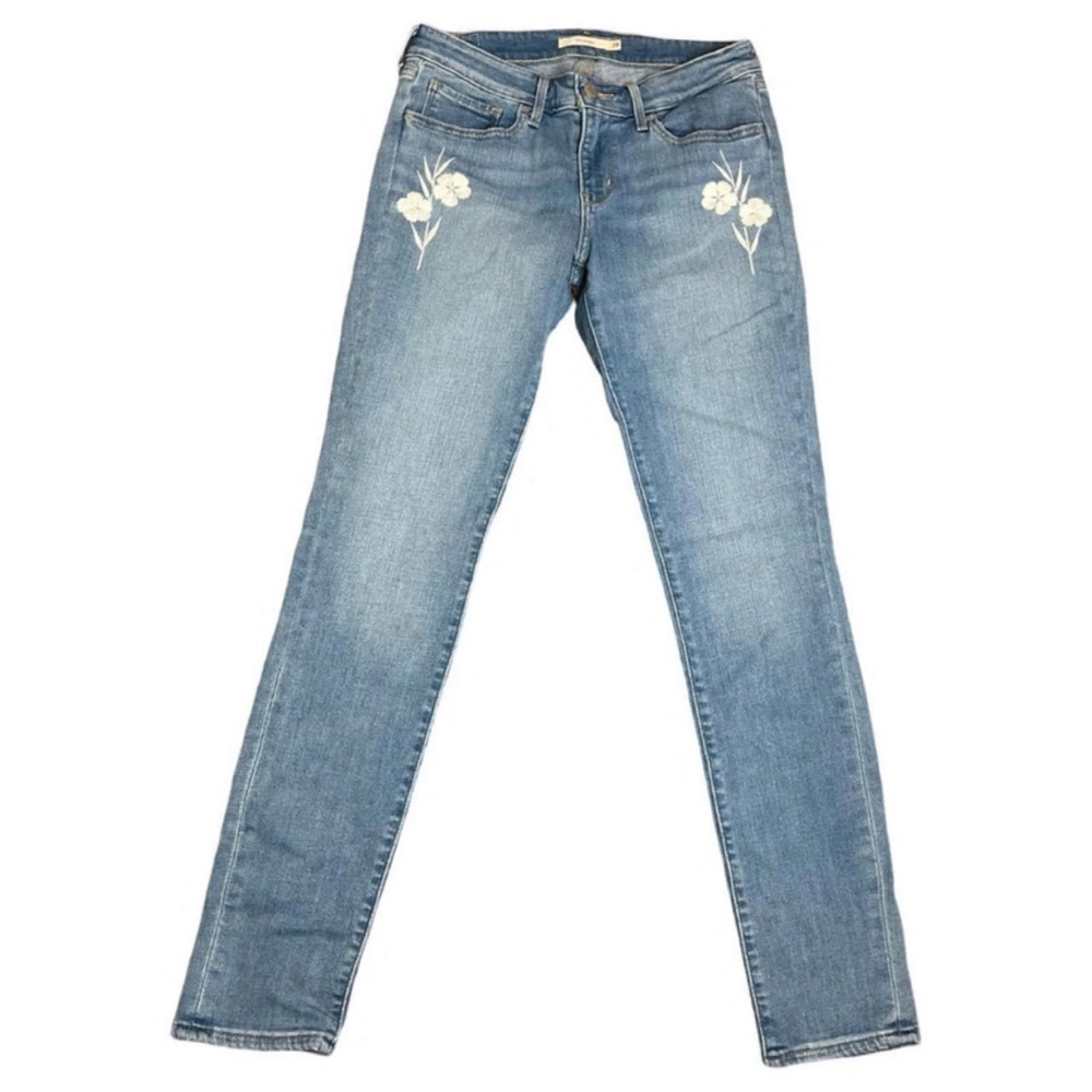 Levi's Light Blue Straight Leg Jeans with Cream Floral Detail